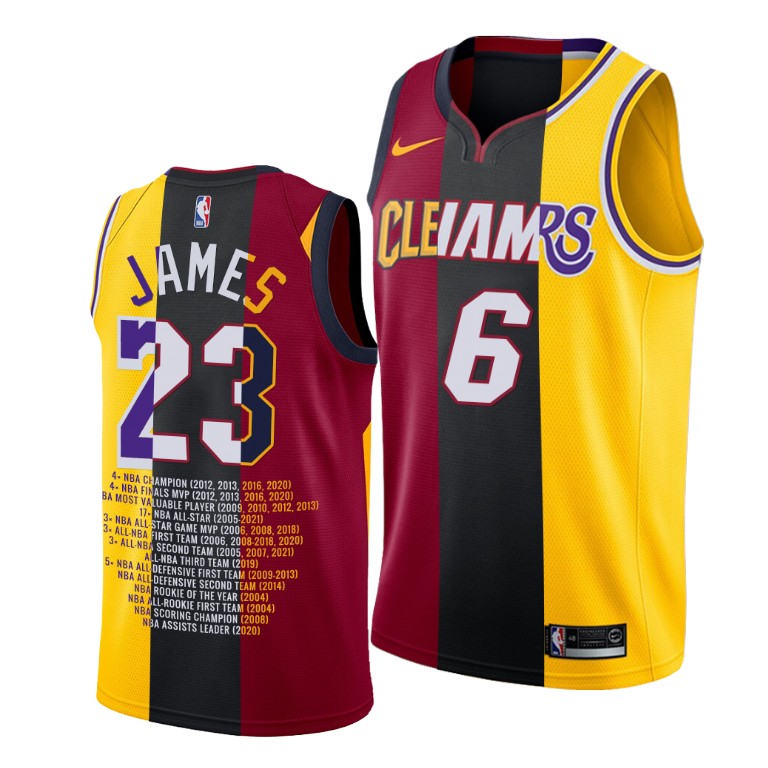 Men's Los Angeles Lakers LeBron James #6 NBA Career Awards Lakers X Cavaliers X Heat Red Basketball Jersey NVH0683WZ